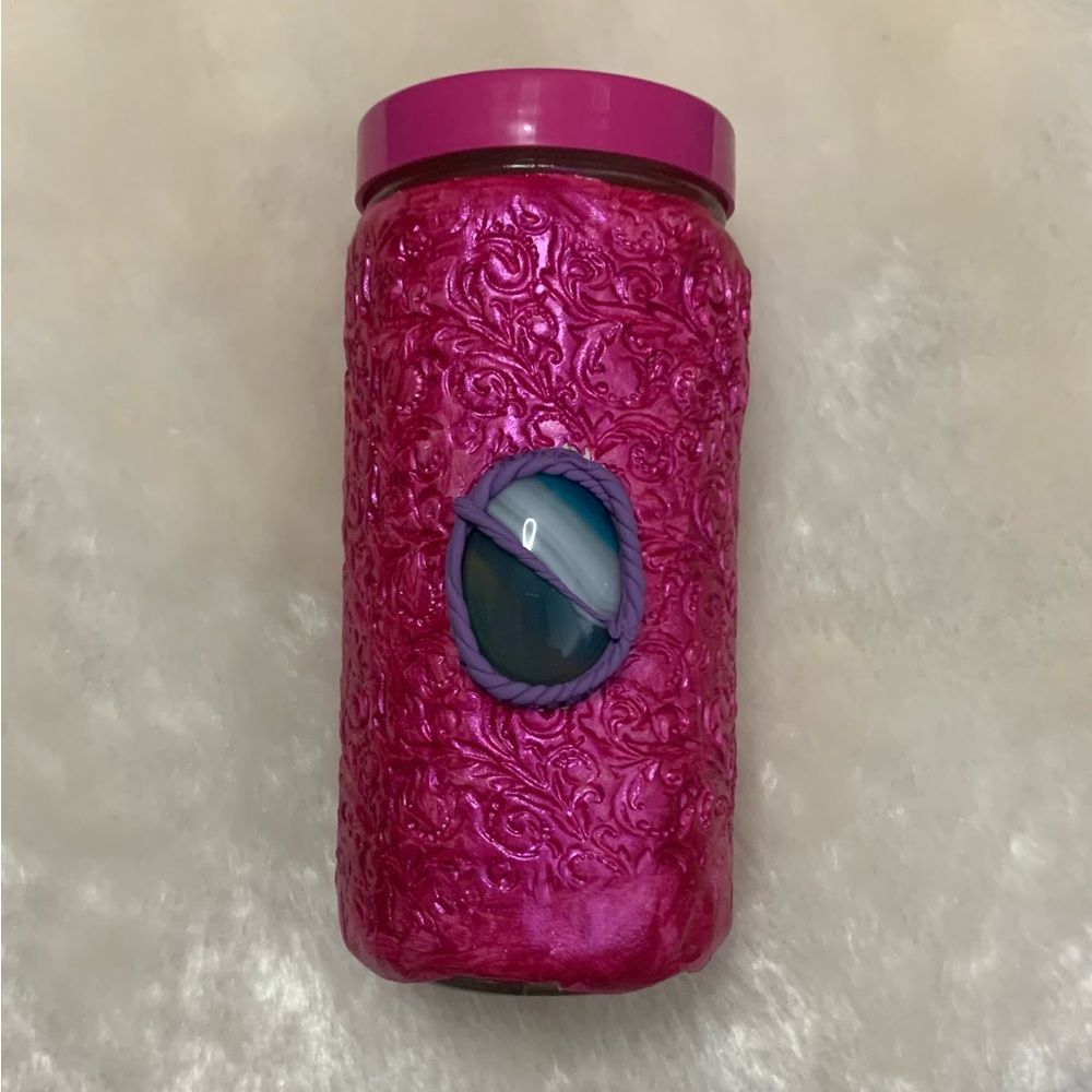 Handmade clay and glass herb jar with crystal cabochon